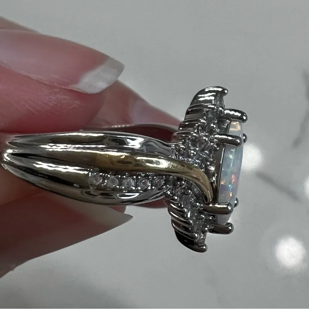 Opal 10K Gold and Sterling Diamond Pendant and Ring - Picture 7 of 9